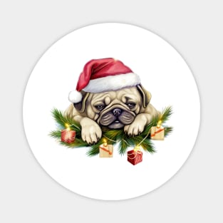 Lazy Pug Dog at Christmas Magnet